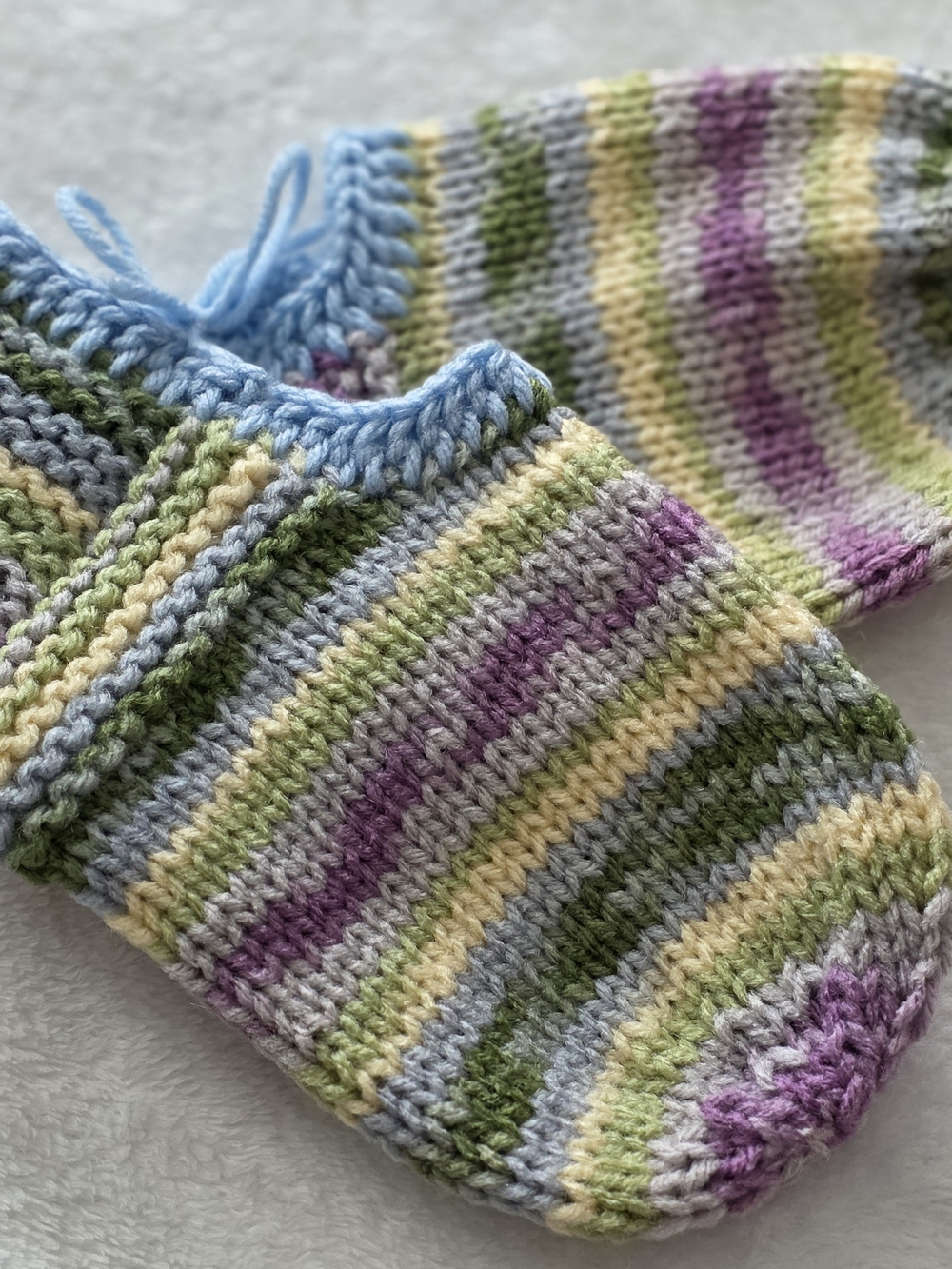 Handmade Multicolor Striped Womans Slippers Blue Trim
